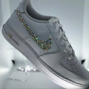 COPY - Custom Purple and White Air Force Ones with White Pearls. Size 10